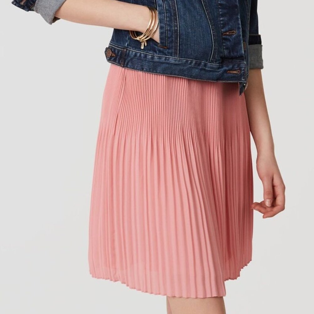 LOFT Fluid Pleated Skirt Cherry Pink Color